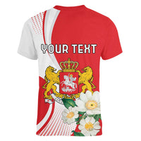 Personalized Georgia Independence Restoration Day Women V-Neck T-Shirt Dzala Ertobashia Rosa Laevigata