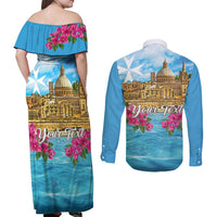 Personalized Malta Couples Matching Off Shoulder Maxi Dress and Long Sleeve Button Shirt Valletta Capital Maltese Cross