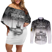 Personalized Germany Berlin Wall Couples Matching Off Shoulder Short Dress and Long Sleeve Button Shirt Tag der Deutschen Einheit