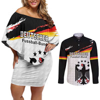 Custom Germany Football Couples Matching Off Shoulder Short Dress and Long Sleeve Button Shirt Come On DFB-Team