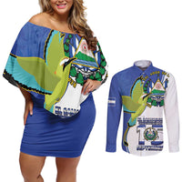 El Salvador Independence Day Couples Matching Off Shoulder Short Dress and Long Sleeve Button Shirt Dios Union Libertad - Wonder Print Shop
