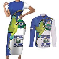 El Salvador Independence Day Couples Matching Short Sleeve Bodycon Dress and Long Sleeve Button Shirt Dios Union Libertad - Wonder Print Shop