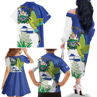 El Salvador Independence Day Family Matching Off The Shoulder Long Sleeve Dress and Hawaiian Shirt Dios Union Libertad - Wonder Print Shop