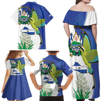 El Salvador Independence Day Family Matching Off Shoulder Maxi Dress and Hawaiian Shirt Dios Union Libertad - Wonder Print Shop