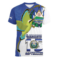 El Salvador Independence Day Women V-Neck T-Shirt Dios Union Libertad - Wonder Print Shop