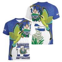 El Salvador Independence Day Women V-Neck T-Shirt Dios Union Libertad - Wonder Print Shop