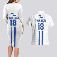 Custom El Salvador Football Couples Matching Long Sleeve Bodycon Dress and Hawaiian Shirt La Selecta Sporty Style - Wonder Print Shop