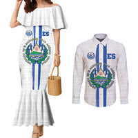 Custom El Salvador Football Couples Matching Mermaid Dress and Long Sleeve Button Shirt La Selecta Sporty Style - Wonder Print Shop