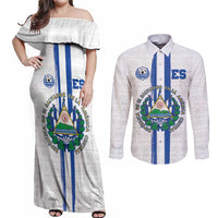 Custom El Salvador Football Couples Matching Off Shoulder Maxi Dress and Long Sleeve Button Shirt La Selecta Sporty Style - Wonder Print Shop