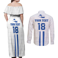 Custom El Salvador Football Couples Matching Off Shoulder Maxi Dress and Long Sleeve Button Shirt La Selecta Sporty Style - Wonder Print Shop