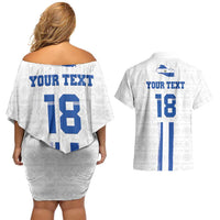 Custom El Salvador Football Couples Matching Off Shoulder Short Dress and Hawaiian Shirt La Selecta Sporty Style - Wonder Print Shop