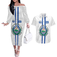 Custom El Salvador Football Couples Matching Off The Shoulder Long Sleeve Dress and Hawaiian Shirt La Selecta Sporty Style - Wonder Print Shop