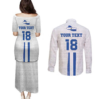 Custom El Salvador Football Couples Matching Puletasi and Long Sleeve Button Shirt La Selecta Sporty Style - Wonder Print Shop