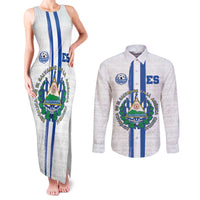 Custom El Salvador Football Couples Matching Tank Maxi Dress and Long Sleeve Button Shirt La Selecta Sporty Style - Wonder Print Shop