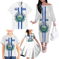 Custom El Salvador Football Family Matching Off The Shoulder Long Sleeve Dress and Hawaiian Shirt La Selecta Sporty Style - Wonder Print Shop