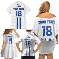 Custom El Salvador Football Family Matching Off Shoulder Short Dress and Hawaiian Shirt La Selecta Sporty Style - Wonder Print Shop