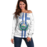 Custom El Salvador Football Off Shoulder Sweater La Selecta Sporty Style - Wonder Print Shop