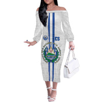 Custom El Salvador Football Off The Shoulder Long Sleeve Dress La Selecta Sporty Style - Wonder Print Shop