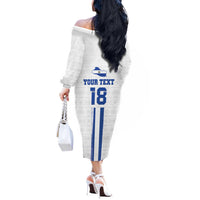 Custom El Salvador Football Off The Shoulder Long Sleeve Dress La Selecta Sporty Style - Wonder Print Shop