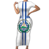 Custom El Salvador Football Short Sleeve Bodycon Dress La Selecta Sporty Style - Wonder Print Shop