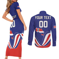 Custom Costa Rica Independence Day Couples Matching Short Sleeve Bodycon Dress and Long Sleeve Button Shirt Turdus Grayi Bird With Coat Of Arms - Wonder Print Shop