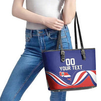 Custom Costa Rica Independence Day Leather Tote Bag Turdus Grayi Bird With Coat Of Arms - Wonder Print Shop