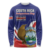 Custom Costa Rica Independence Day Long Sleeve Shirt Turdus Grayi Bird With Coat Of Arms - Wonder Print Shop