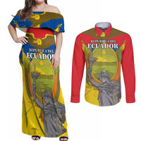 Custom Ecuador Independence Day 1809 Couples Matching Off Shoulder Maxi Dress and Long Sleeve Button Shirt Monumento a la Independencia - Wonder Print Shop