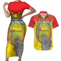 Custom Ecuador Independence Day 1809 Couples Matching Short Sleeve Bodycon Dress and Hawaiian Shirt Monumento a la Independencia - Wonder Print Shop