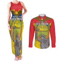 Custom Ecuador Independence Day 1809 Couples Matching Tank Maxi Dress and Long Sleeve Button Shirt Monumento a la Independencia - Wonder Print Shop