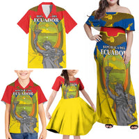 Custom Ecuador Independence Day 1809 Family Matching Off Shoulder Maxi Dress and Hawaiian Shirt Monumento a la Independencia - Wonder Print Shop