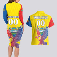 Custom Ecuador Independence Day Couples Matching Long Sleeve Bodycon Dress and Hawaiian Shirt Andean Condor With Coat Of Arms - Wonder Print Shop