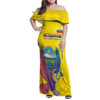 Custom Ecuador Independence Day Family Matching Off Shoulder Maxi Dress and Hawaiian Shirt Andean Condor With Coat Of Arms - Wonder Print Shop