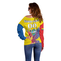 Custom Ecuador Independence Day Off Shoulder Sweater Andean Condor With Coat Of Arms - Wonder Print Shop