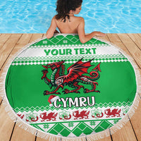 Personalized Wales Christmas Dragon Beach Blanket Nadolig Llawen Green Version - Wonder Print Shop