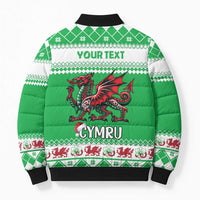 Personalized Wales Christmas Dragon Bomber Puffer Jacket Nadolig Llawen Green Version - Wonder Print Shop