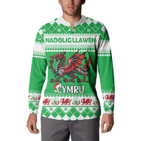 Personalized Wales Christmas Dragon Button Sweatshirt Nadolig Llawen Green Version - Wonder Print Shop