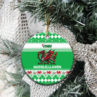 Personalized Wales Christmas Dragon Ceramic Ornament Nadolig Llawen Green Version - Wonder Print Shop