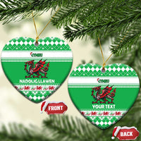 Personalized Wales Christmas Dragon Ceramic Ornament Nadolig Llawen Green Version - Wonder Print Shop