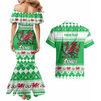 Personalized Wales Christmas Dragon Couples Matching Mermaid Dress and Hawaiian Shirt Nadolig Llawen Green Version - Wonder Print Shop