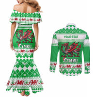 Personalized Wales Christmas Dragon Couples Matching Mermaid Dress and Long Sleeve Button Shirt Nadolig Llawen Green Version - Wonder Print Shop