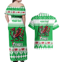 Personalized Wales Christmas Dragon Couples Matching Off Shoulder Maxi Dress and Hawaiian Shirt Nadolig Llawen Green Version - Wonder Print Shop