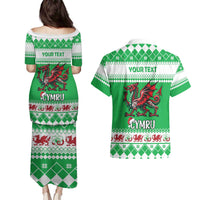 Personalized Wales Christmas Dragon Couples Matching Puletasi and Hawaiian Shirt Nadolig Llawen Green Version - Wonder Print Shop