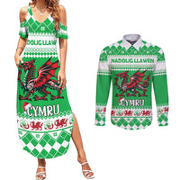 Personalized Wales Christmas Dragon Couples Matching Summer Maxi Dress and Long Sleeve Button Shirt Nadolig Llawen Green Version - Wonder Print Shop
