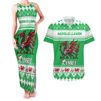 Personalized Wales Christmas Dragon Couples Matching Tank Maxi Dress and Hawaiian Shirt Nadolig Llawen Green Version - Wonder Print Shop