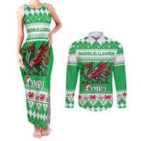 Personalized Wales Christmas Dragon Couples Matching Tank Maxi Dress and Long Sleeve Button Shirt Nadolig Llawen Green Version - Wonder Print Shop