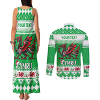 Personalized Wales Christmas Dragon Couples Matching Tank Maxi Dress and Long Sleeve Button Shirt Nadolig Llawen Green Version - Wonder Print Shop