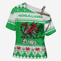Personalized Wales Christmas Dragon Cross Shoulder Shirt Nadolig Llawen Green Version - Wonder Print Shop