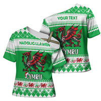 Personalized Wales Christmas Dragon Cross Shoulder Shirt Nadolig Llawen Green Version - Wonder Print Shop