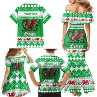 Personalized Wales Christmas Dragon Family Matching Mermaid Dress and Hawaiian Shirt Nadolig Llawen Green Version - Wonder Print Shop